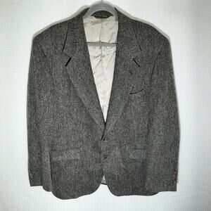 Mark Shale 43R Blazer Men Gray Wool Herringbone Made in USA Vintage Jacket